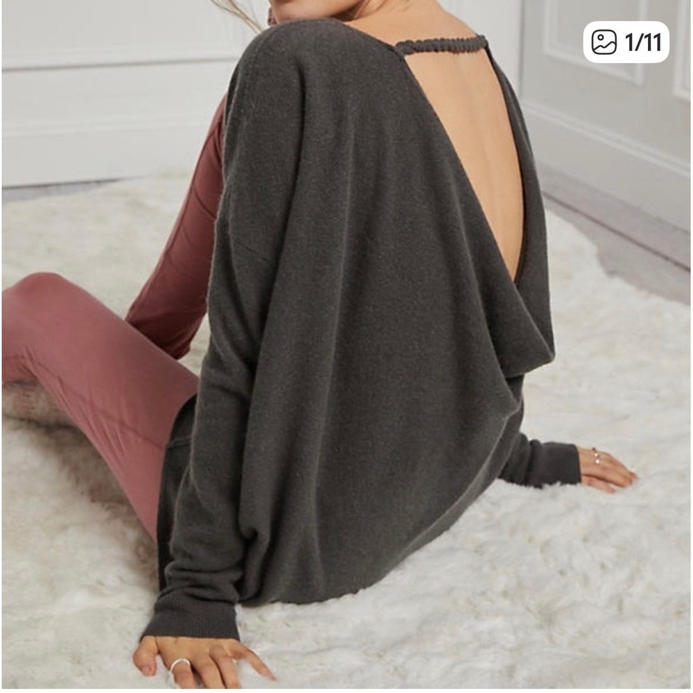 Anthro Saturday Sunday 100% Cashmere Cowl Back Sweater Gray Braided Strap M